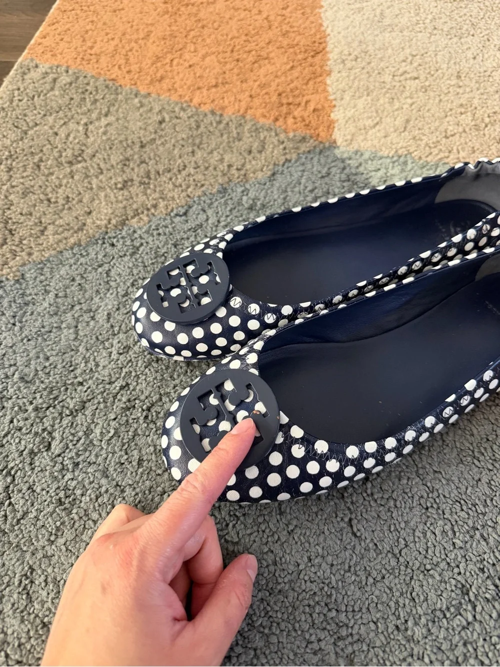Tory Burch Ivory/Nautical Dot Print Minnie Travel Ballet